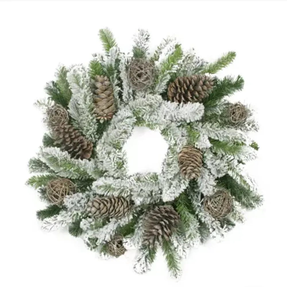 Brown Flocked Pine Cone and Twig Ball Artificial Christmas Wreath - 24-Inch  Unlit