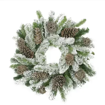 Brown Flocked Pine Cone and Twig Ball Artificial Christmas Wreath - 24-Inch  Unlit