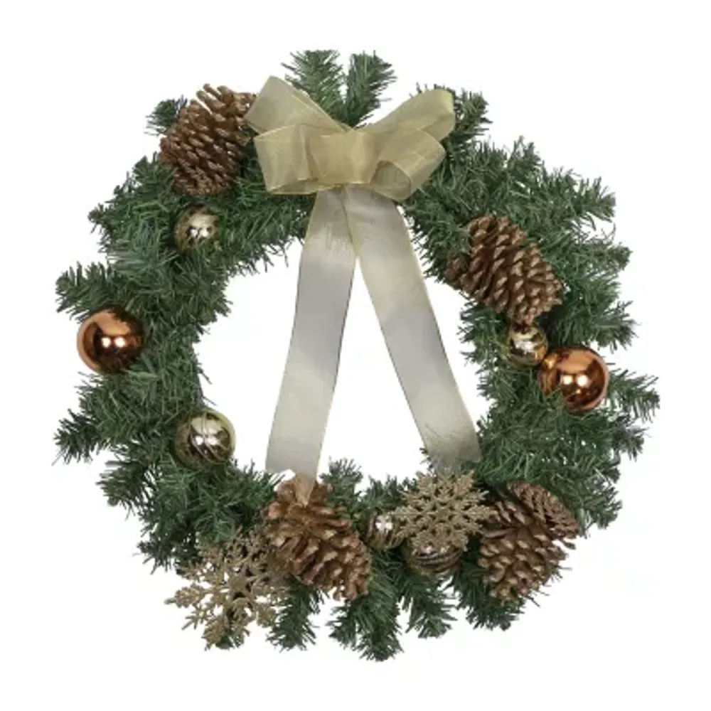 Pre-Decorated Ball Ornaments and Bow Artificial Christmas Wreath  24-Inch  Unlit