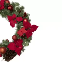 Poinsettia with Pinecone and Ball Artificial Christmas Wreath  24-Inch  Unlit