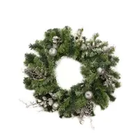 Silver Fruit and Leaf Artificial Christmas Wreath - 24-Inch  Unlit