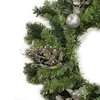 Silver Fruit and Leaf Artificial Christmas Wreath - 24-Inch  Unlit