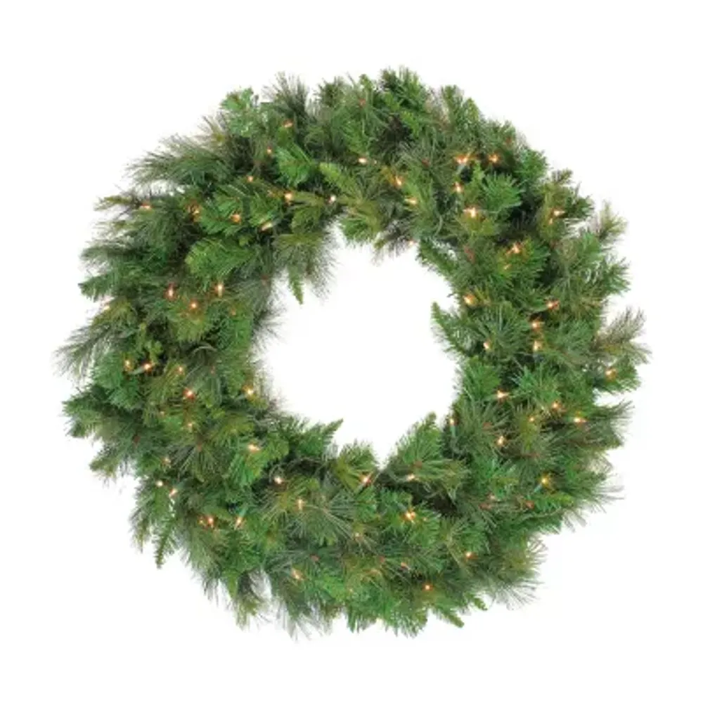 Mixed Canyon Pine Artificial Christmas Wreath - 24-Inch  Clear Lights