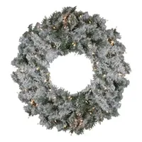 Pre-Lit Flocked Victoria Pine Artificial Christmas Wreath - 30-Inch  Clear Lights