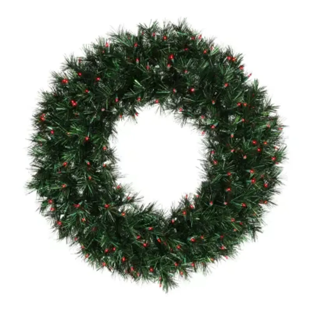 Pre-lit Midnight Green Pine Christmas Wreath - 30-Inch  Red Dura Lights