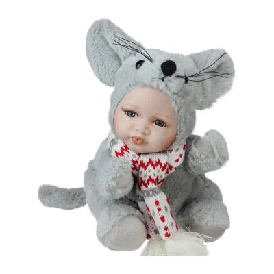 9'' Gray and Red Pucker Up Baby in Mouse Costume Collectible Christmas Doll