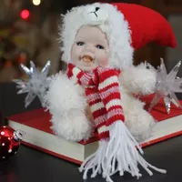 5.75'' White and Red Baby in Polar Bear Costume with Santa Hat Collectible Christmas Doll