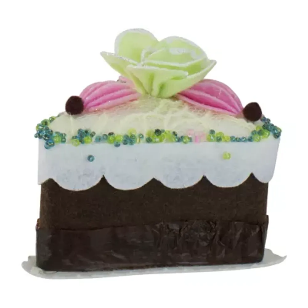 4'' Brown and Green Sliced Chocolate Cake with Flower Christmas Ornament