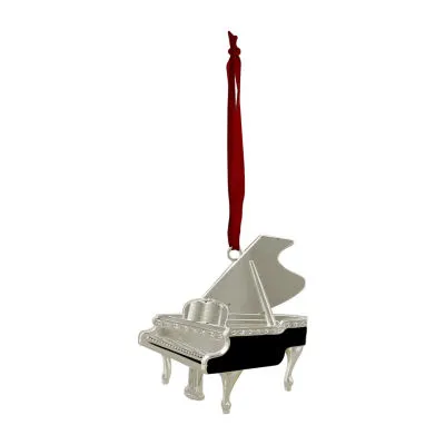 3.5'' Silver Plated Grand Piano Christmas Ornament with 18 European Crystals