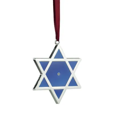 3'' Silver and Blue Shiny Star of David European Crystal Hanukkah Ornament