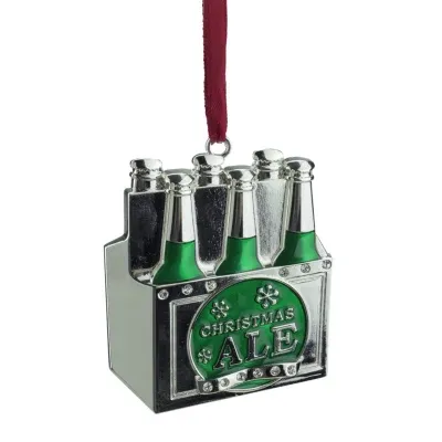 3'' Green and Silver ''CHRISTMAS ALE'' Ornament with European Crystals