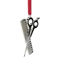 3'' Silver-Plated Scissors and Comb Christmas Ornament