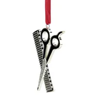 3'' Silver-Plated Scissors and Comb Christmas Ornament