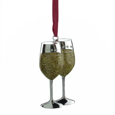 3.25'' Gold and Silver Plated Glitter Wine Glasses Christmas Ornament