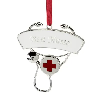 3.25'' Silver-Plated Best Nurse Stethoscope Christmas Ornament