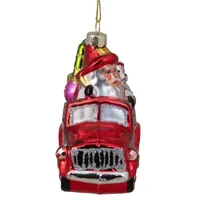 4'' Red Fire Truck with Santa and Presents Glass Christmas Ornament