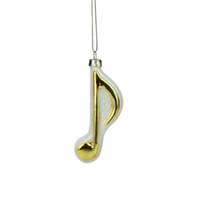 3.5'' Metallic Gold and Glittered White Sixteenth Music Note Glass Christmas Ornament