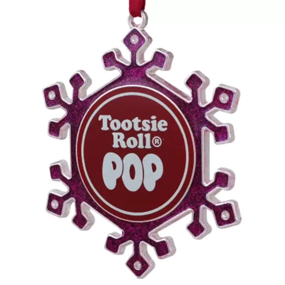 3.5'' Silver Plated Pink Snowflake Tootsie Roll Pop Candy Logo Christmas Ornament with European Crystals