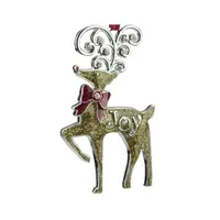 3.75'' Gold and Red European Glitter ''Joy'' Reindeer Christmas Ornament