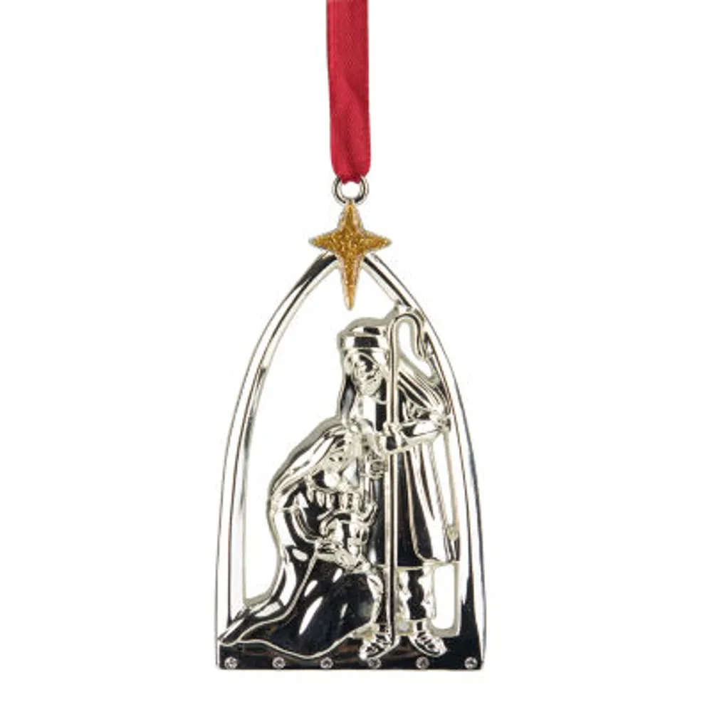 3.75'' Silver-Plated Nativity Scene Christmas Ornament with European Crystals