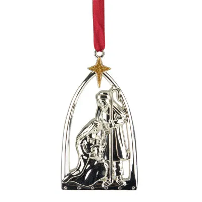 3.75'' Silver-Plated Nativity Scene Christmas Ornament with European Crystals