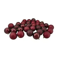 32ct Burgundy Shatterproof 4-Finish Christmas Ball Ornaments 3.25'' (80mm)