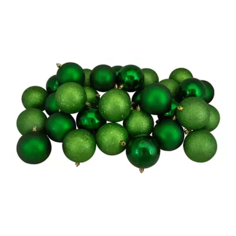 32ct Xmas Green Shatterproof 4-Finish Christmas Ball Ornaments 3.25'' (80mm)