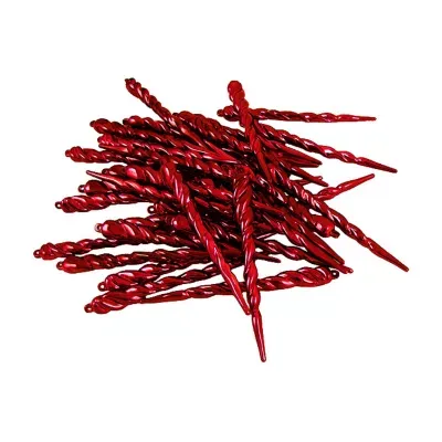 36ct Shiny Red Shatterproof Icicle Christmas Ornaments 5"