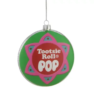 4'' Green and Pink ''Tootsie Roll POP'' Candy Filled Lollipop Christmas Disc Ornament