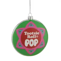 4'' Green and Pink ''Tootsie Roll POP'' Candy Filled Lollipop Christmas Disc Ornament