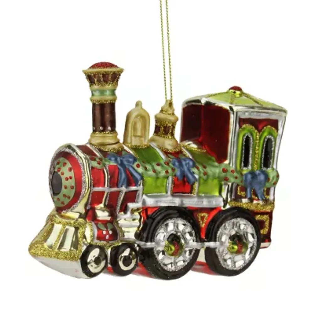 5.5'' Red and Green Train Glass Christmas Ornament