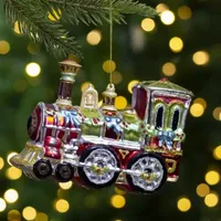 5.5'' Red and Green Train Glass Christmas Ornament