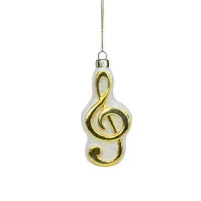 4'' Metallic Gold and Glittered White Treble Clef Music Note Glass Christmas Ornament