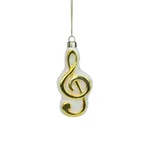 4'' Metallic Gold and Glittered White Treble Clef Music Note Glass Christmas Ornament