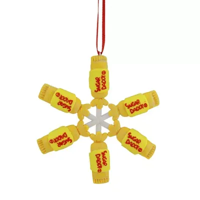 4'' Yellow and Red Tootsie Roll Sugar Daddy Lollipop Snowflake Christmas Ornament