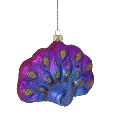 4.25'' Regal Peacock Blue and Purple Glittered Glass Peacock Christmas Ornament