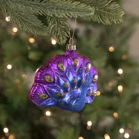 4.25'' Regal Peacock Blue and Purple Glittered Glass Peacock Christmas Ornament