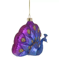 4.25'' Regal Peacock Blue and Purple Glittered Glass Peacock Christmas Ornament