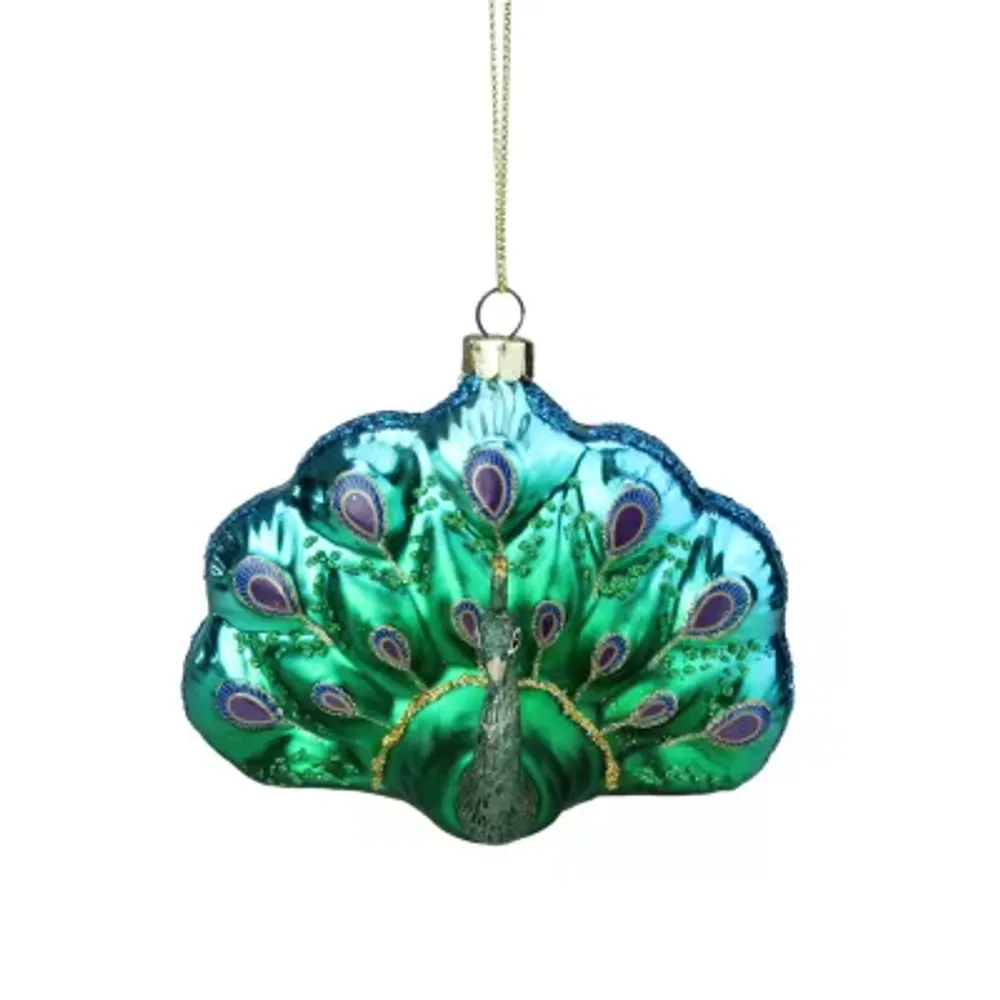 NORTHLIGHT 4.25'' Blue and Green Peacock Glittered Glass Christmas