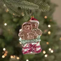 4.5'' Glittered Gingerbread Couple in Gift Box Glass Christmas Ornament