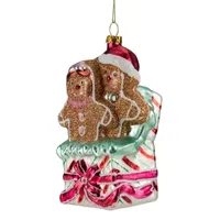 4.5'' Glittered Gingerbread Couple in Gift Box Glass Christmas Ornament