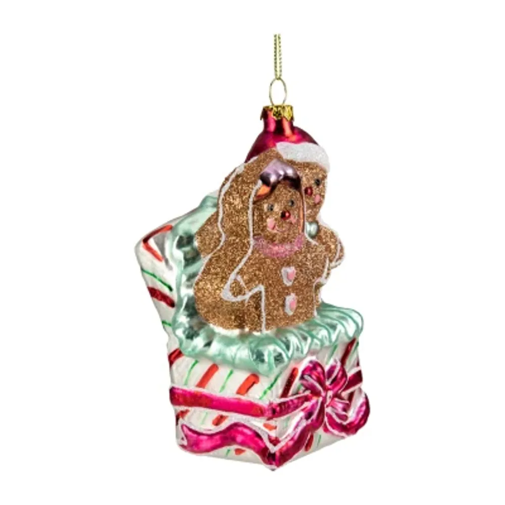4.5'' Glittered Gingerbread Couple in Gift Box Glass Christmas Ornament