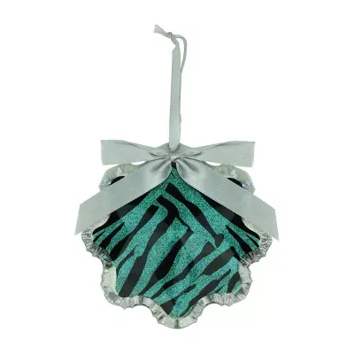 4.5'' Teal Green and Black Glittered Zebra Print Snowflake Prism Christmas Ornament