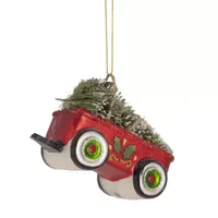 4.5'' Red Glittered Wagon with Tree Christmas Ornament