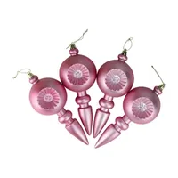 4ct Bubblegum Pink Shatterproof Matte Retro Reflector Christmas Finial Ornaments 7.5"