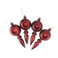 4ct Burgundy Red Retro Reflector Shatterproof Christmas Finial Ornaments 7.5"