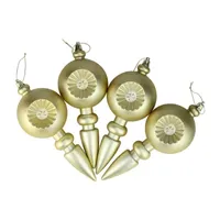 4ct Matte Gold Retro Reflector Shatterproof Christmas Finial Ornaments 7.5"