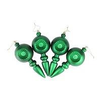 4ct Green Retro Reflector Shatterproof Matte Christmas Finial Ornaments 7.5"