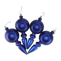 4ct Matte Royal Blue Retro Reflector Shatterproof Christmas Finial Ornaments 7.5"