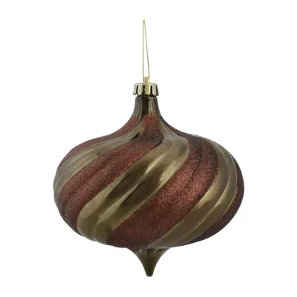 4ct Mocha Brown Swirl Shatterproof 2-Finish Onion Drop Christmas Ornaments 5.75'' (150mm)